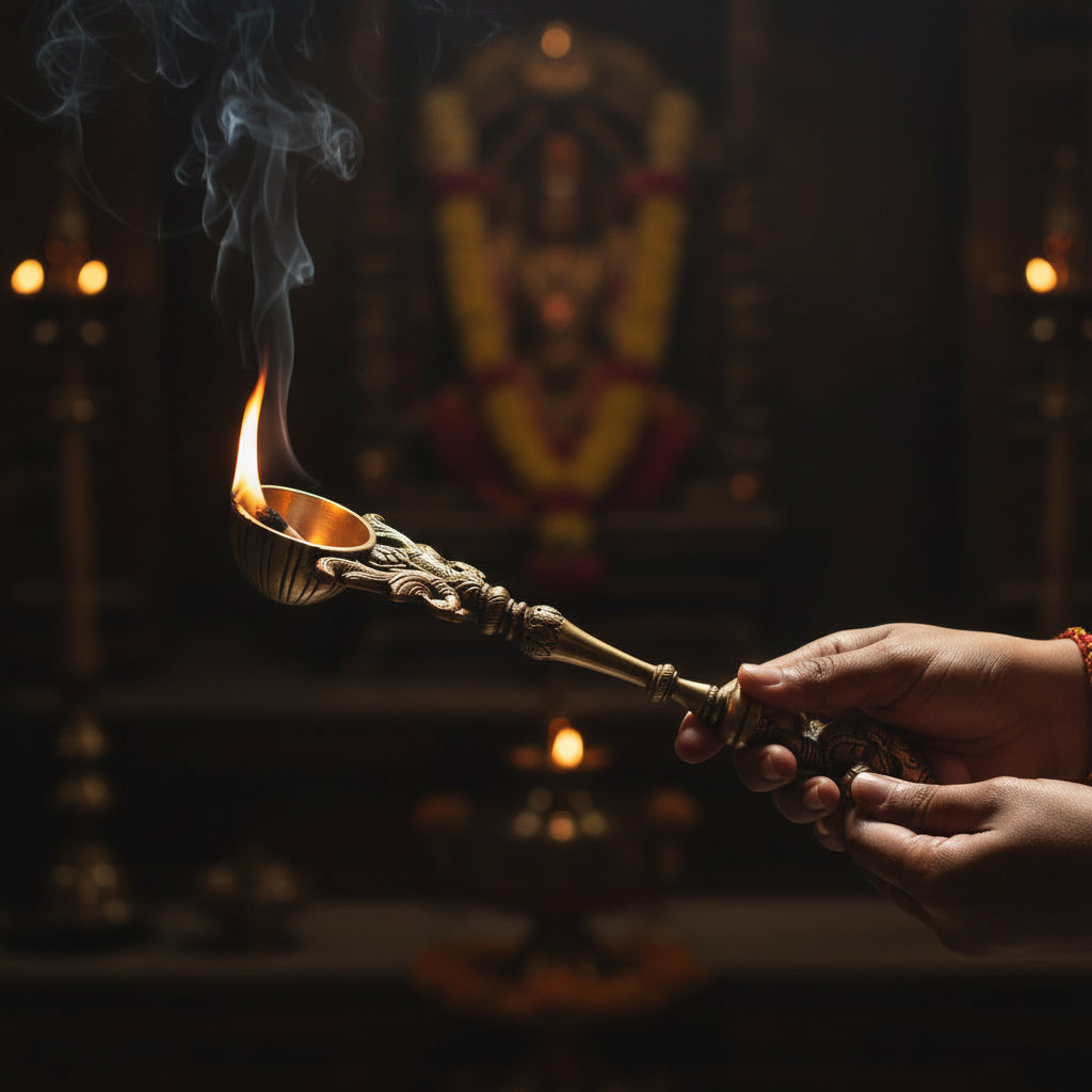 Traditional Handcrafted Brass Kapoor Aarti Holder | Antique Finish Camphor Burning Spoon | Pooja Ritual Accessory