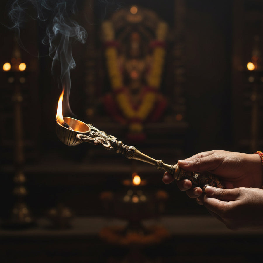 Traditional Handcrafted Brass Kapoor Aarti Holder | Antique Finish Camphor Burning Spoon | Pooja Ritual Accessory