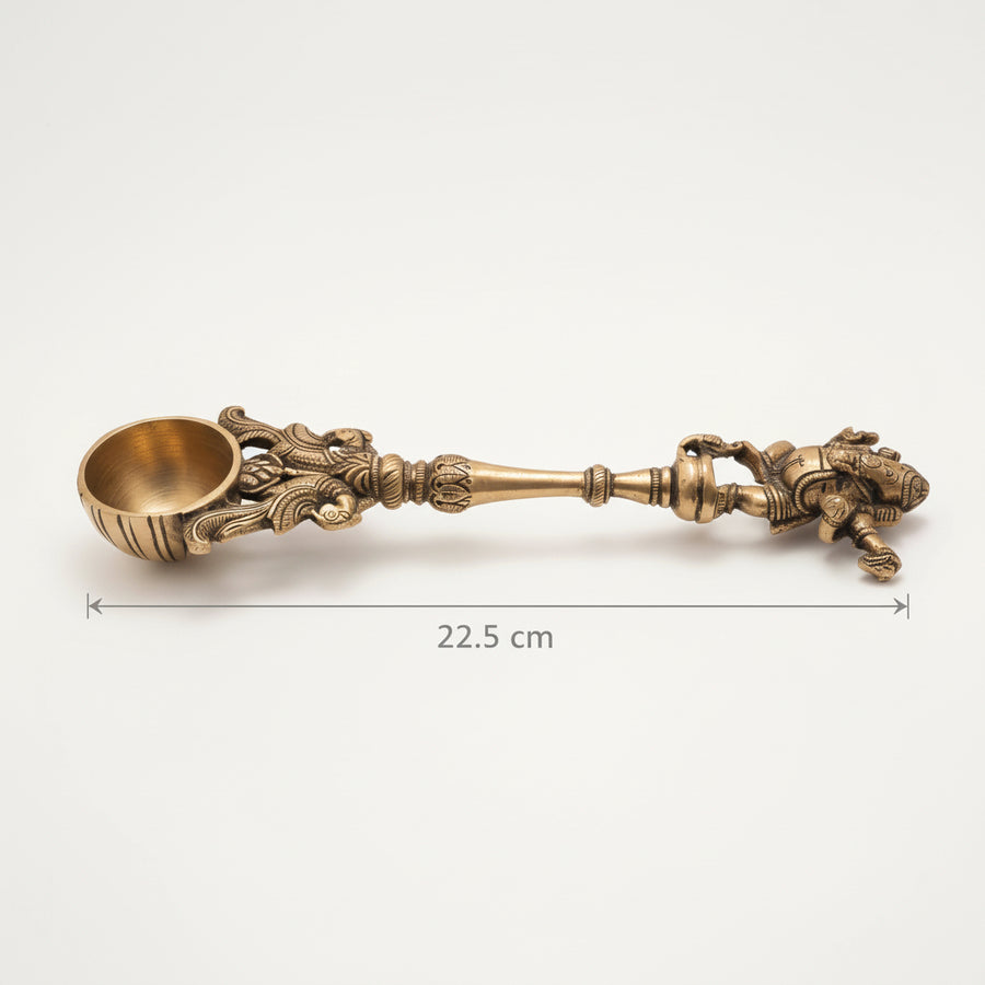Traditional Handcrafted Brass Kapoor Aarti Holder | Antique Finish Camphor Burning Spoon | Pooja Ritual Accessory