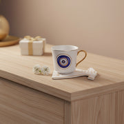 Evil Eye Ceramic Tea Cup with Dress Shape Serving Plate Set | Glossy Premium Coffee Mug Gift Set | Decorative Cup & Saucer | Set of 1