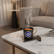 Evil Eye Ceramic Tea Cup with Dress Shape Serving Plate Set | Glossy Premium Coffee Mug Gift Set | Decorative Cup & Saucer | Set of 1