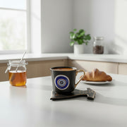 Evil Eye Ceramic Tea Cup with Dress Shape Serving Plate Set | Glossy Premium Coffee Mug Gift Set | Decorative Cup & Saucer | Set of 1