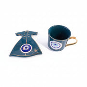 Evil Eye Ceramic Tea Cup with Dress Shape Serving Plate Set | Glossy Premium Coffee Mug Gift Set | Decorative Cup & Saucer | Set of 1