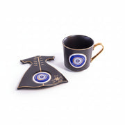 Evil Eye Ceramic Tea Cup with Dress Shape Serving Plate Set | Glossy Premium Coffee Mug Gift Set | Decorative Cup & Saucer | Set of 1