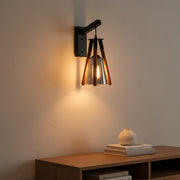 Modern Wooden Rod Smoked Glass Wall Light | Black Metal Wall Sconce | Warm Ambient Decorative Lamp