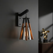 Modern Wooden Rod Smoked Glass Wall Light | Black Metal Wall Sconce | Warm Ambient Decorative Lamp