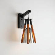 Modern Wooden Rod Smoked Glass Wall Light | Black Metal Wall Sconce | Warm Ambient Decorative Lamp