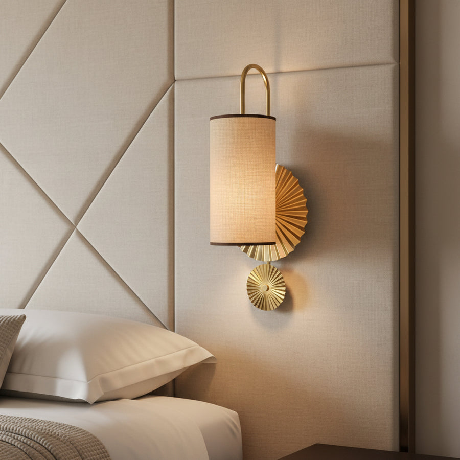 Luxury Fabric Shade Wall Light | E27 Holder | Gold Disc Designer Wall Lamp