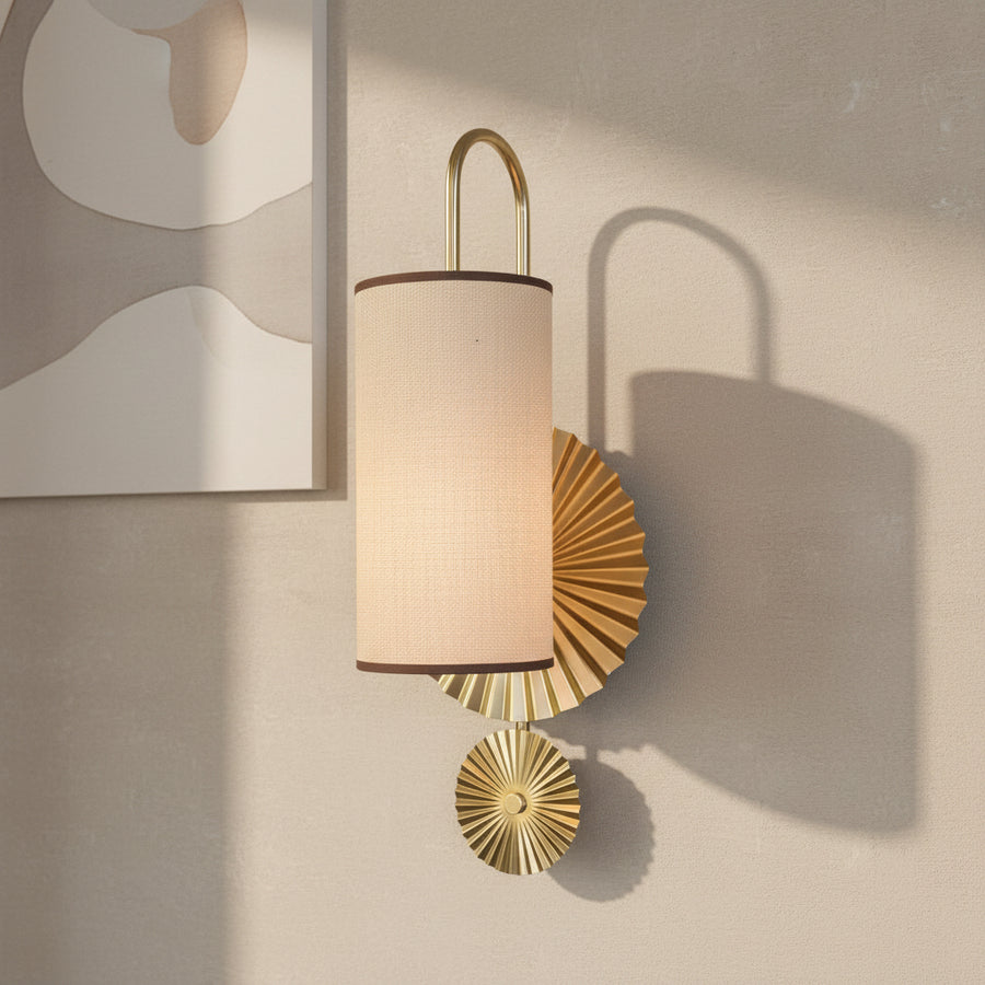 Luxury Fabric Shade Wall Light | E27 Holder | Gold Disc Designer Wall Lamp