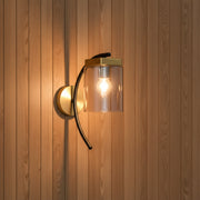 Modern Smoke Glass Wall Light with Gold & Black Metal Finish | E27 Bulb Included