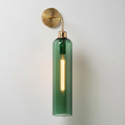 Modern Brass Wall Light with Emerald Green Glass | T30 Tube Bulb | H56 × W10 × D21 cm