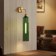 Modern Brass Wall Light with Emerald Green Glass | T30 Tube Bulb | H56 × W10 × D21 cm