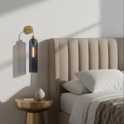 Modern Brass Wall Light with Smoke Blue Glass | T30 Tube Bulb | H56 × W10 × D21 cm