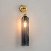 Modern Brass Wall Light with Smoke Blue Glass | T30 Tube Bulb | H56 × W10 × D21 cm