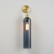 Modern Brass Wall Light with Smoke Blue Glass | T30 Tube Bulb | H56 × W10 × D21 cm