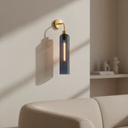 Modern Brass Wall Light with Smoke Blue Glass | T30 Tube Bulb | H56 × W10 × D21 cm