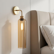 Modern Brass Wall Light with Amber Glass | T30 Tube Bulb | H56 × W10 × D21 cm