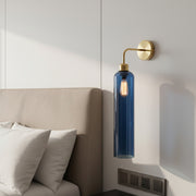 Modern Brass Wall Light with Blue Glass | T30 Tube Bulb | H56 × W10 × D21 cm