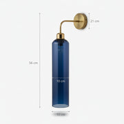 Modern Brass Wall Light with Blue Glass | T30 Tube Bulb | H56 × W10 × D21 cm