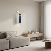 Modern Brass Wall Light with Blue Glass | T30 Tube Bulb | H56 × W10 × D21 cm