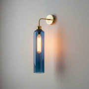 Modern Brass Wall Light with Blue Glass | T30 Tube Bulb | H56 × W10 × D21 cm