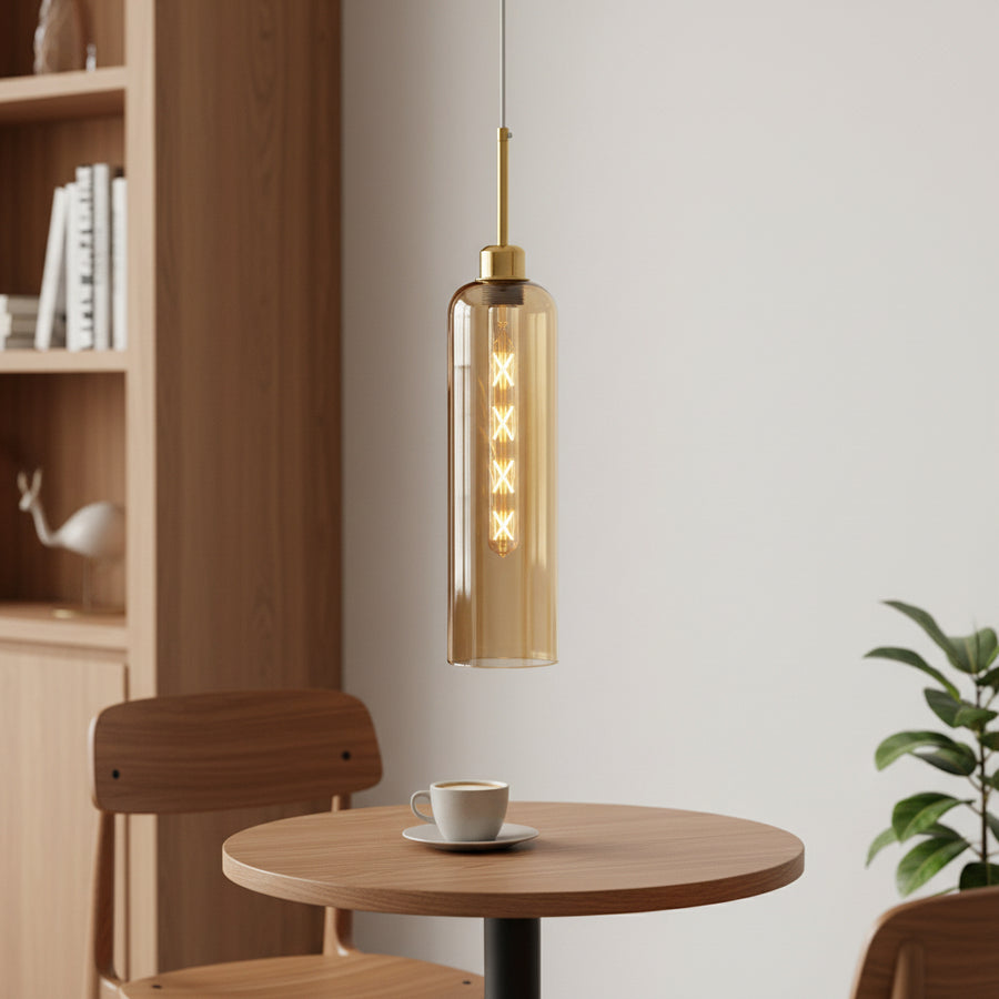 Modern Glass Pendant Light with Gold Finish & T30 Bulb | Adjustable Hanging Ceiling Lamp (41 cm Shade)