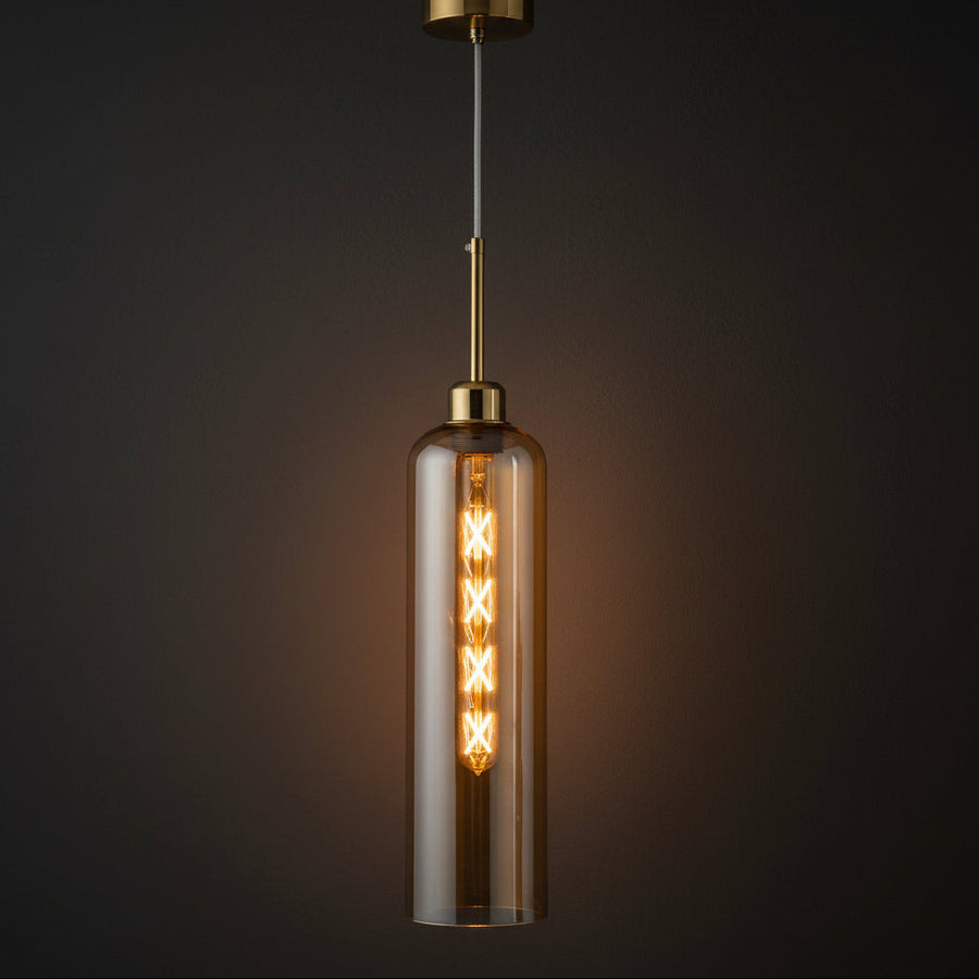 Modern Glass Pendant Light with Gold Finish & T30 Bulb | Adjustable Hanging Ceiling Lamp (41 cm Shade)