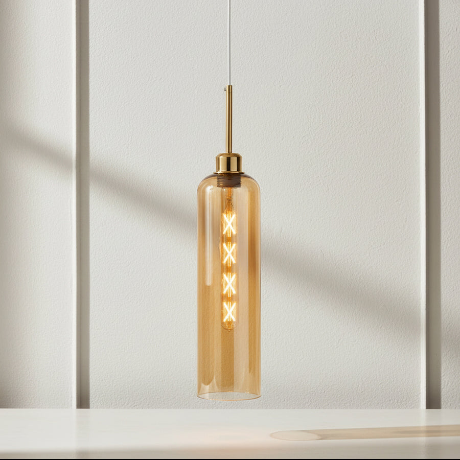 Modern Glass Pendant Light with Gold Finish & T30 Bulb | Adjustable Hanging Ceiling Lamp (41 cm Shade)
