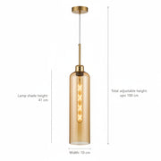 Modern Glass Pendant Light with Gold Finish & T30 Bulb | Adjustable Hanging Ceiling Lamp (41 cm Shade)