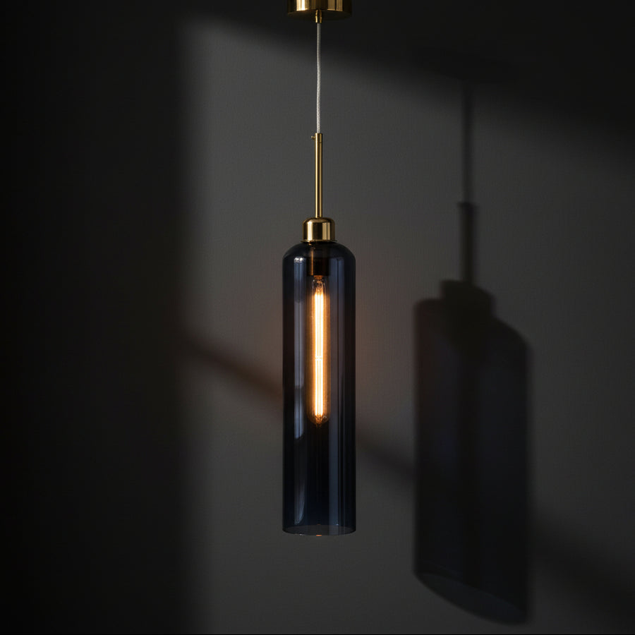Modern Smoke Glass Pendant Light with Gold Finish & T30 Bulb | Adjustable Hanging Ceiling Lamp (41 cm Shade)