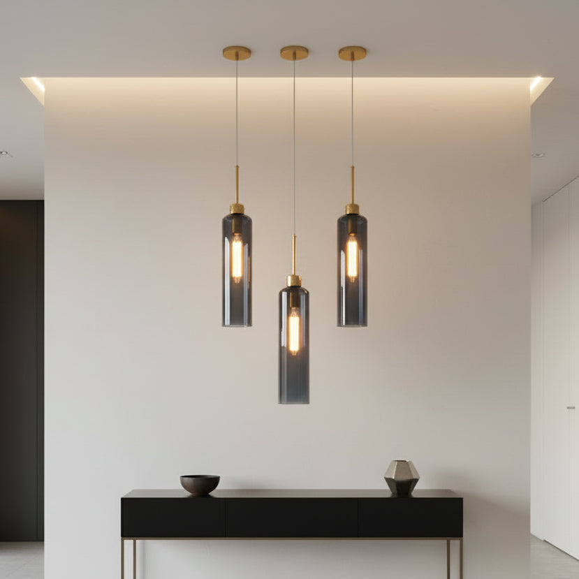 Modern Smoke Glass Pendant Light with Gold Finish & T30 Bulb | Adjustable Hanging Ceiling Lamp (41 cm Shade)