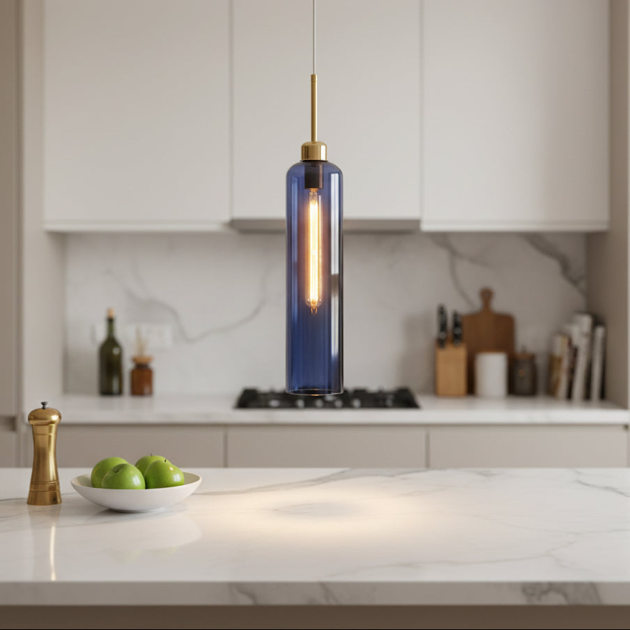 Modern Smoke Glass Pendant Light with Gold Finish & T30 Bulb | Adjustable Hanging Ceiling Lamp (41 cm Shade)