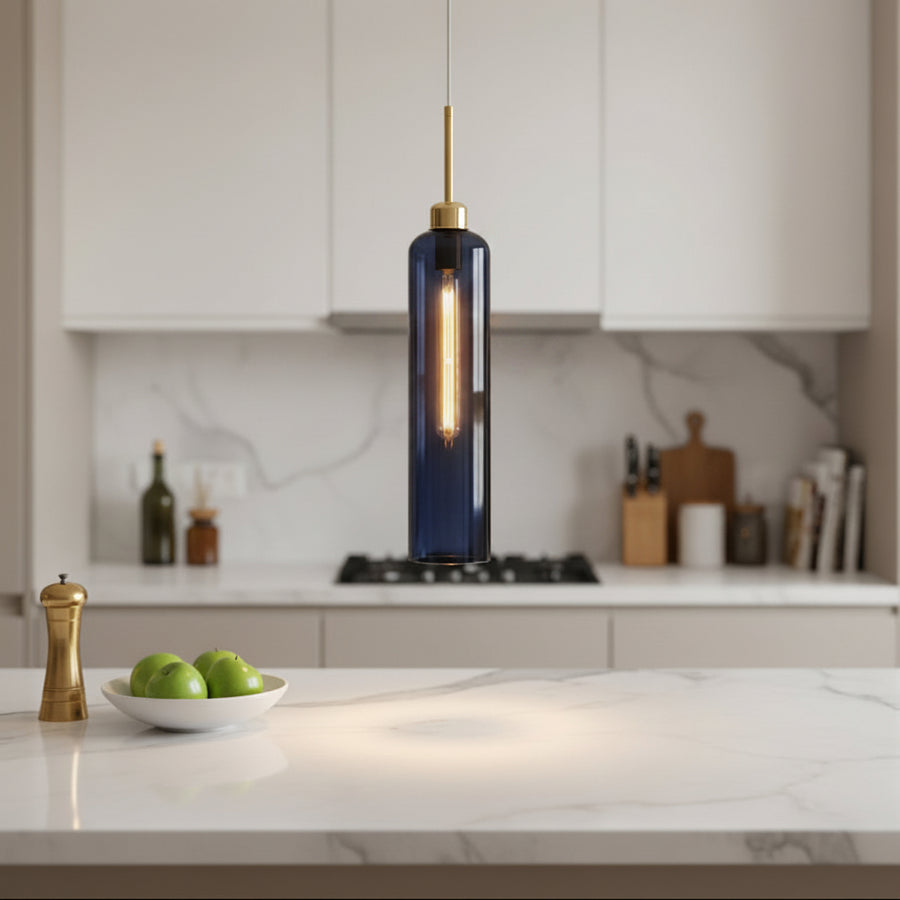 Modern Smoke Glass Pendant Light with Gold Finish & T30 Bulb | Adjustable Hanging Ceiling Lamp (41 cm Shade)