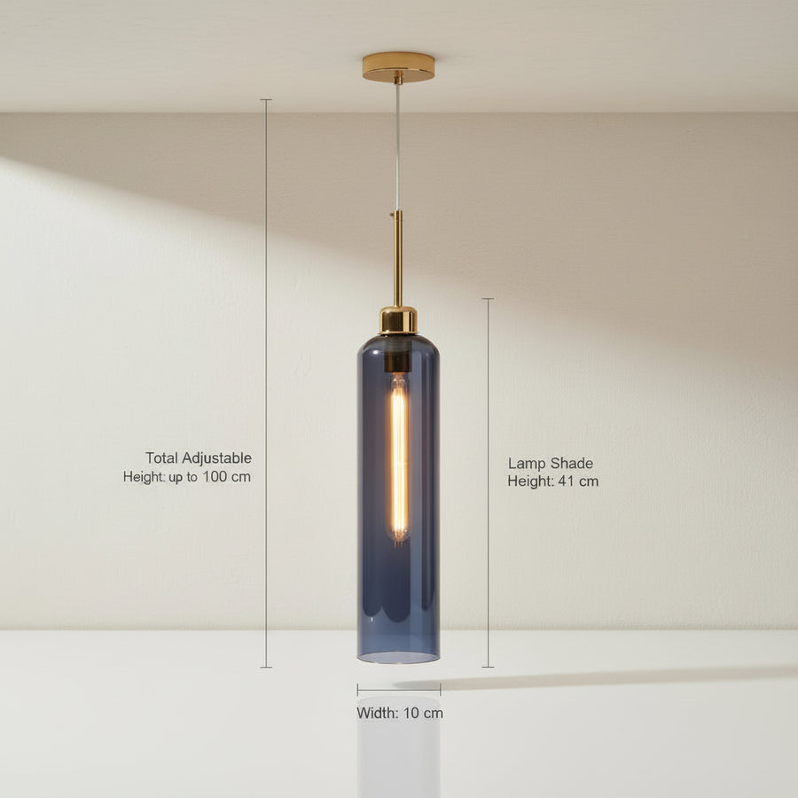 Modern Smoke Glass Pendant Light with Gold Finish & T30 Bulb | Adjustable Hanging Ceiling Lamp (41 cm Shade)