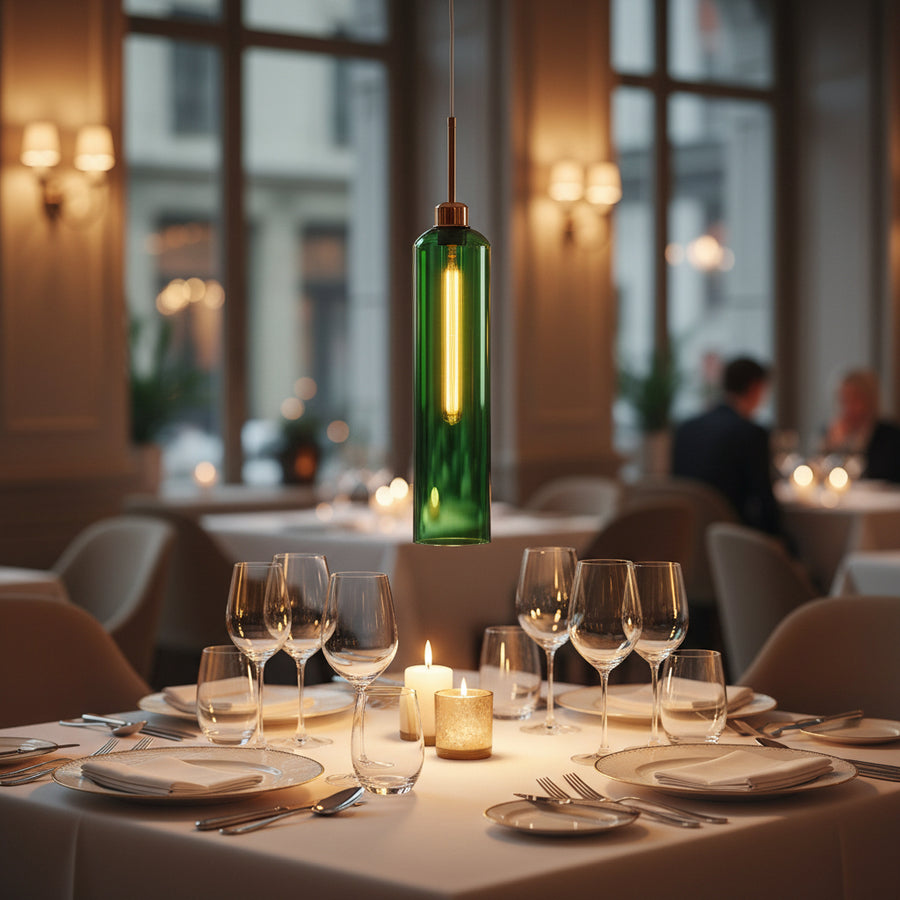 Modern Green Glass Pendant Light with Gold Finish & T30 Bulb | Adjustable Hanging Ceiling Lamp (41 cm Shade)