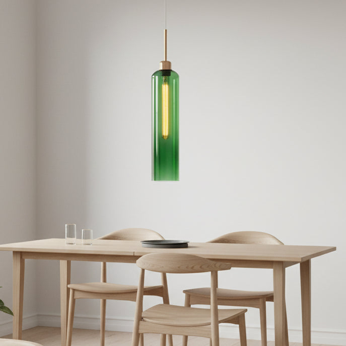 Modern Green Glass Pendant Light with Gold Finish & T30 Bulb | Adjustable Hanging Ceiling Lamp (41 cm Shade)