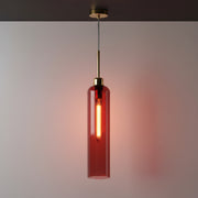 Modern Red Glass Pendant Light with Gold Finish & T30 Bulb | Adjustable Hanging Ceiling Lamp (41 cm Shade)