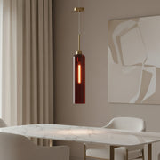 Modern Red Glass Pendant Light with Gold Finish & T30 Bulb | Adjustable Hanging Ceiling Lamp (41 cm Shade)