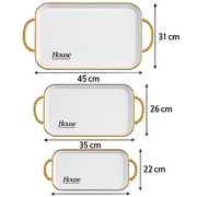 set of 3 off- White & Gold Rectangular Serving Tray