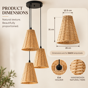 Coral Tree Set of 3 Handwoven Natural Rattan Pendant Hanging Lights