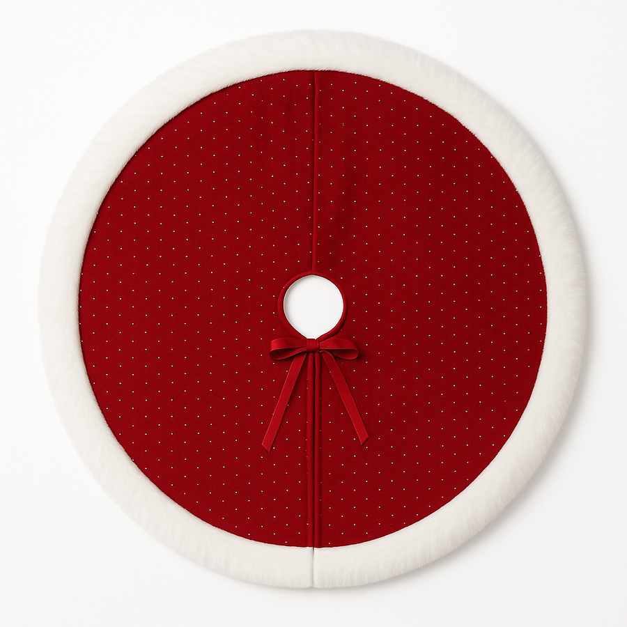Red Velvet & White Faux-Fur Christmas Tree Skirt