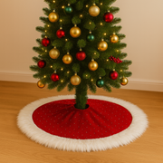 Red Velvet & White Faux-Fur Christmas Tree Skirt