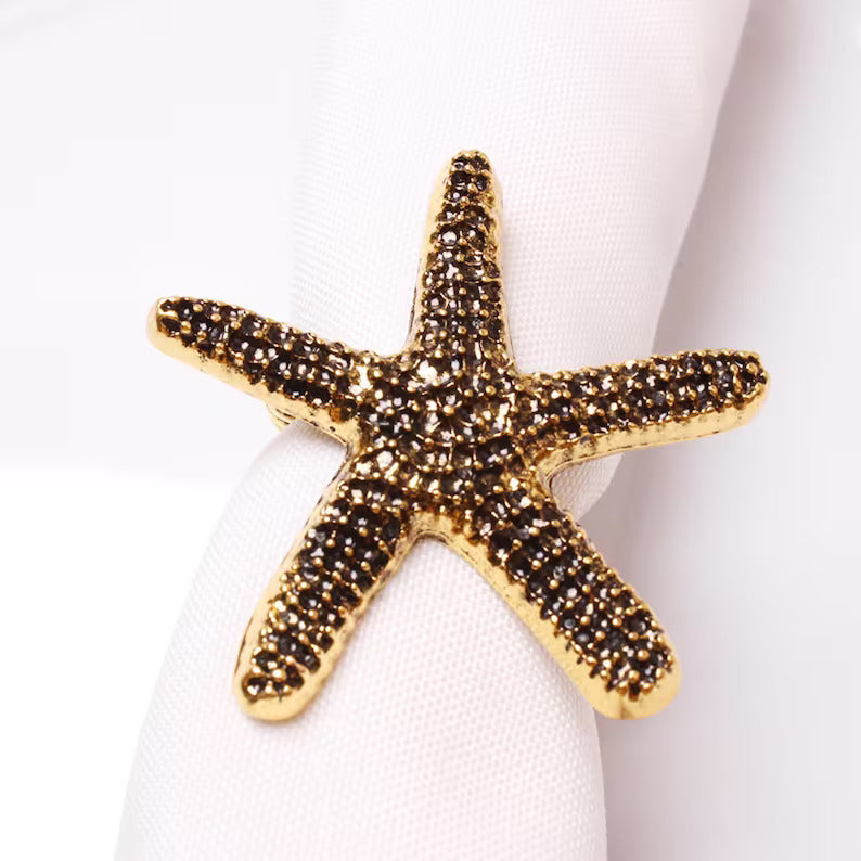 Beach Sea Life Gold Napkin Rings (set of 4