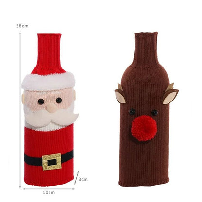 Santa and Reindeer Wine Bottle Cover(set of 2)