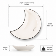 Coral Tree Ceramic Crescent Moon Serving Plate | Unique Designer Snack Dish | 23 cm
