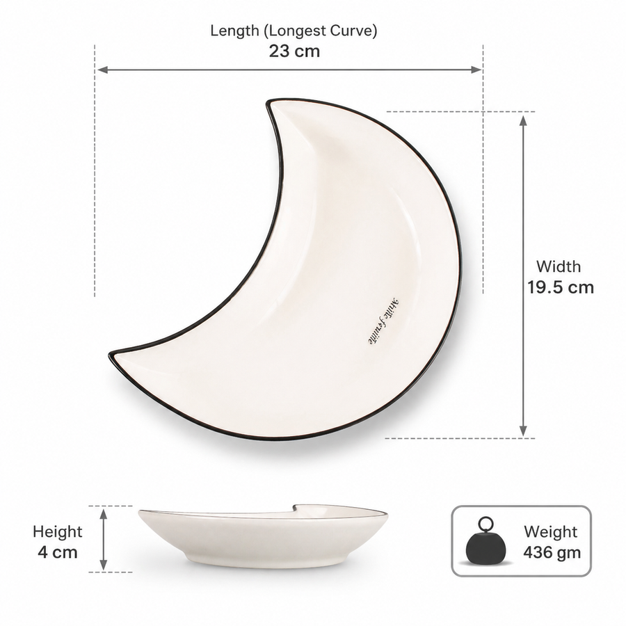 Coral Tree Ceramic Crescent Moon Serving Plate | Unique Designer Snack Dish | 23 cm