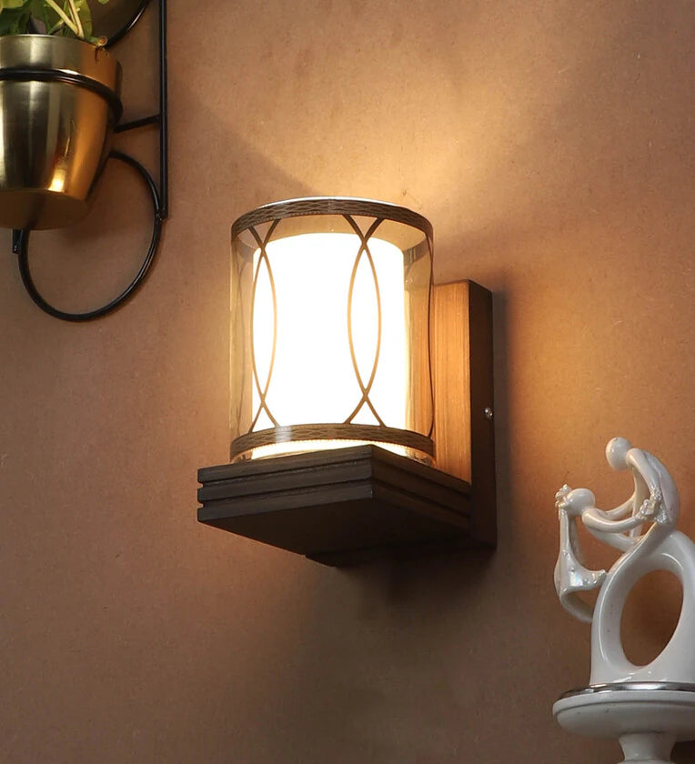 Contemporary Brown Wood Wall Light