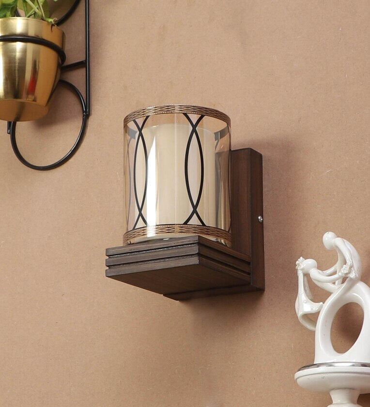 Contemporary Brown Wood Wall Light