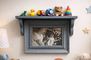 Horizontal GREY photoframe with wooden shelf