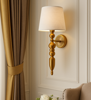 Golden Antique Finish Wall Lamp with Off White Cotton Fabric Shade